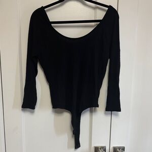Banana Republic Feminine Off-The-Shoulder Ribbed Black Bodysuit